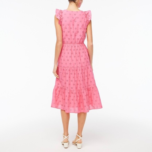 J.Crew Cotton Eyelet Midi Dress-Tropical Azalea - Picture 3 of 12